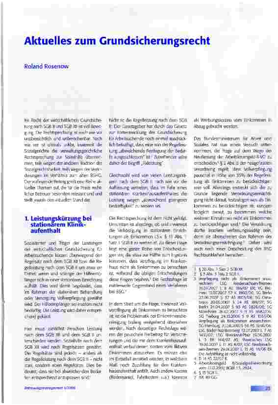 Vorschauseite 1: Aktuelles zum Grundsicherungsrecht