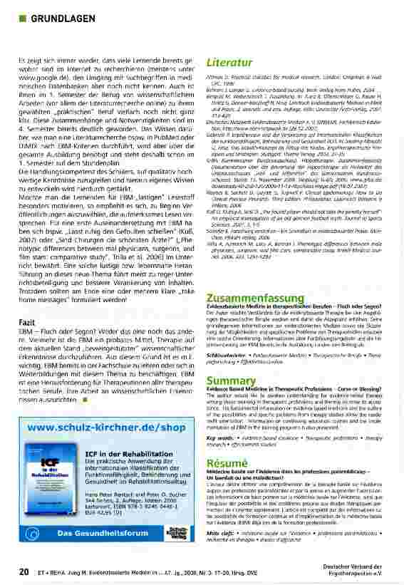 Vorschauseite 4: Evidenzbasierte Medizin in therapeutischen Berufen - Fluch oder Segen?