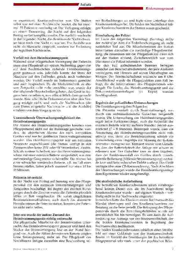 Vorschauseite 2: Fehlerhafte Handhabung eines Heimbeatmungsgerätes im Klinikum