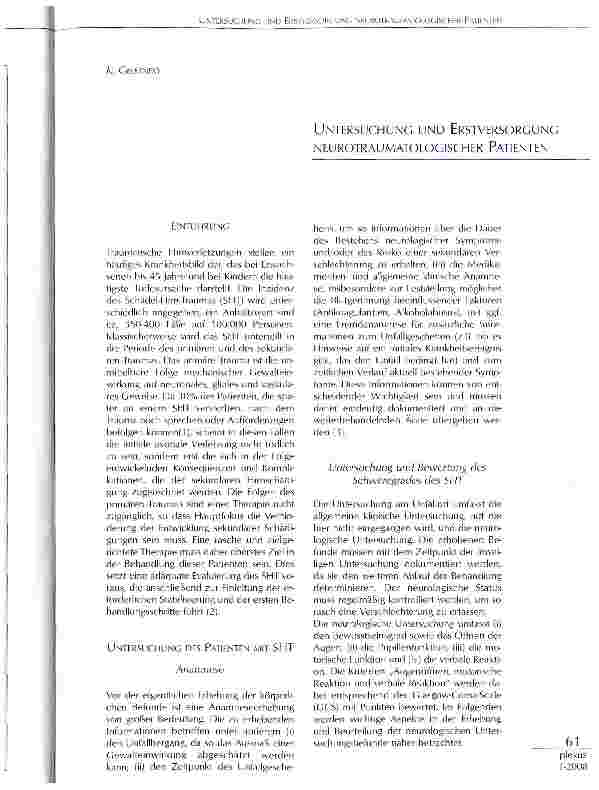 Vorschauseite 1: UNTERSUCHUNG UND ERSTVERSORGUNG NEUROTRAUMATOLOGISCHER PATIENTEN