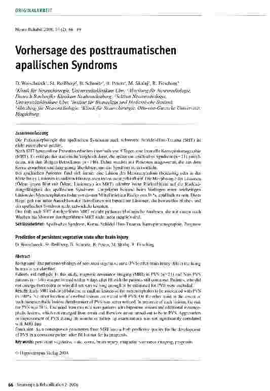 Vorschauseite 1: Vorhersage des posttraumatischen apallischen Syndroms