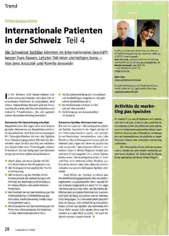 Vorschauseite 1: Internationale Patienten in der Schweiz Teil 4