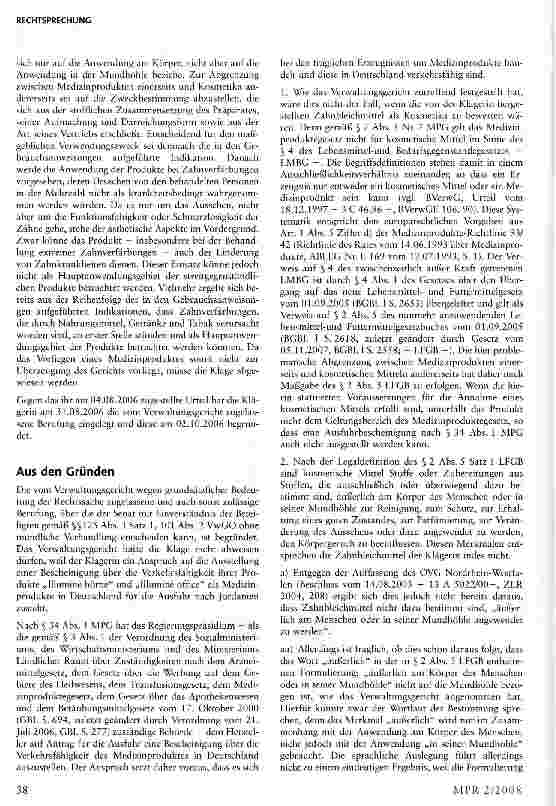 Vorschauseite 3: Zahnbleichmittel sind nicht als Kosmetika, sondern als Medizinprodukte zu bewerten