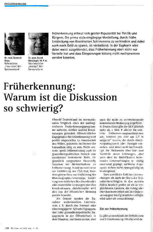 Vorschauseite 1: Früherkennung: Warum ist die Diskussion so schwierig?