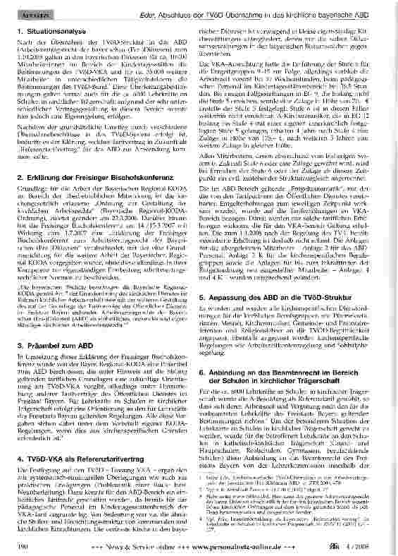 Vorschauseite 2: Abschluss der TVöD-Übernahme in das kirchliche bayerische Arbeitsvertragsrecht (ABD)