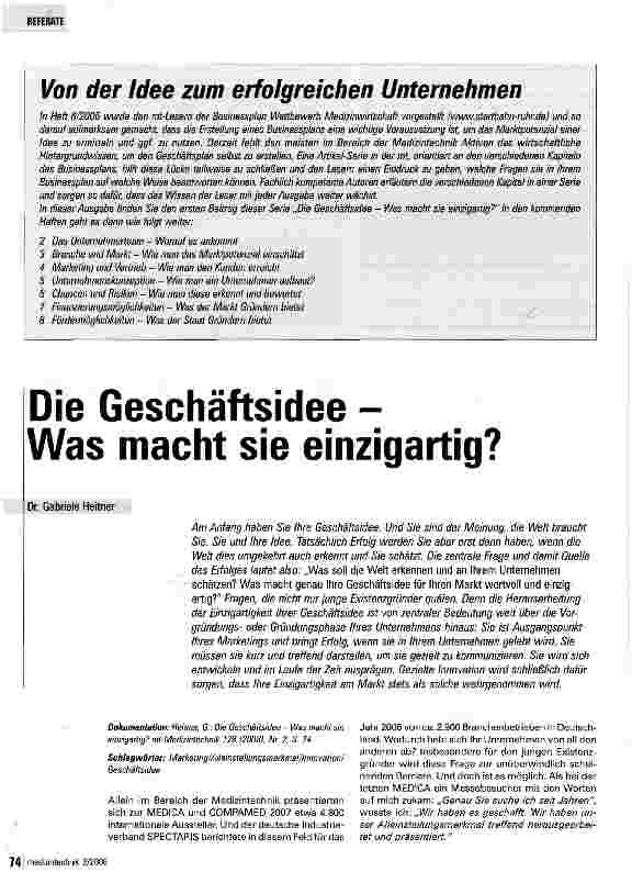 Vorschauseite 1: Die Geschäftsidee -Was macht sie einzigartig?
