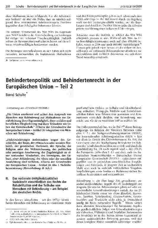 Vorschauseite 1: Behindertenpolitik und Behindertenrecht in der Europäischen Union - Teil 2