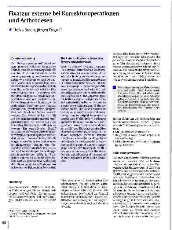 Vorschauseite 1: Fixateur externe bei Korrekturoperationen und Arthrodesen