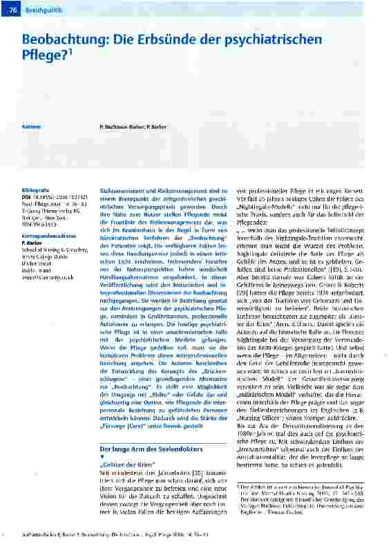 Vorschauseite 1: Beobachtung: Die Erbsünde der psychiatrischen Pflege?
