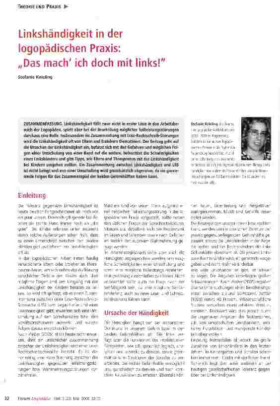 Vorschauseite 1: Linkshändigkeit in der logopädischen Praxis: „Das mach ich doch mit links