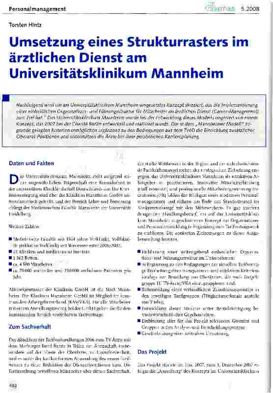 Vorschauseite 1: Umsetzung eines Strukturrasters im ärztlichen Dienst am Universitätsklinikum Mannheim