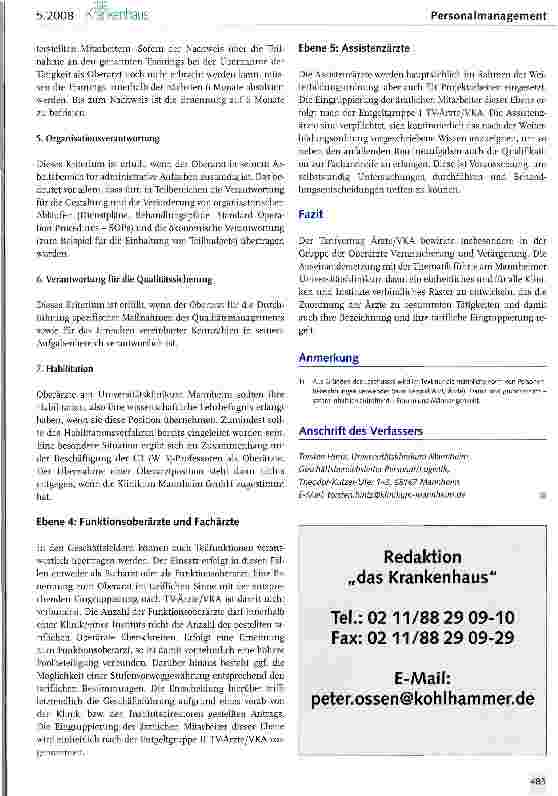 Vorschauseite 4: Umsetzung eines Strukturrasters im ärztlichen Dienst am Universitätsklinikum Mannheim