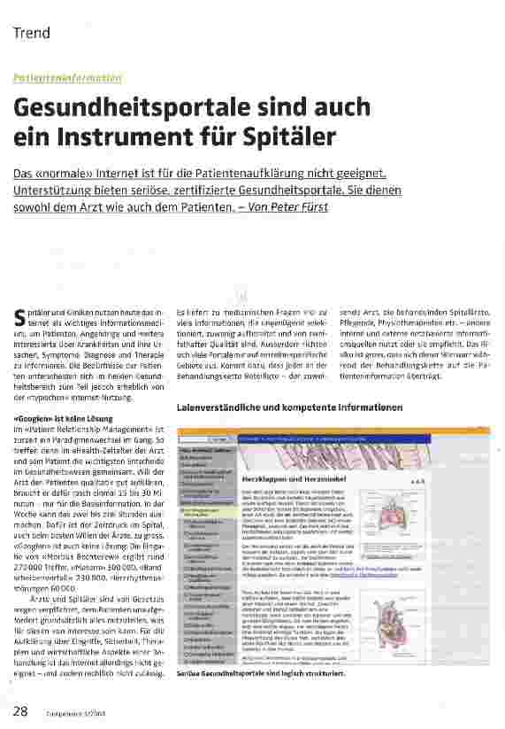 Vorschauseite 1: Gesundheitsportale sind auch ein Instrument für Spitäler
