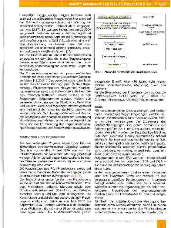 Vorschauseite 3: Evaluierter Fragebogen Anästhesie -Entwicklung eines Fragebogens zur Erfassung der spezifisch vom Patienten empfundenen Anästhesiequalität