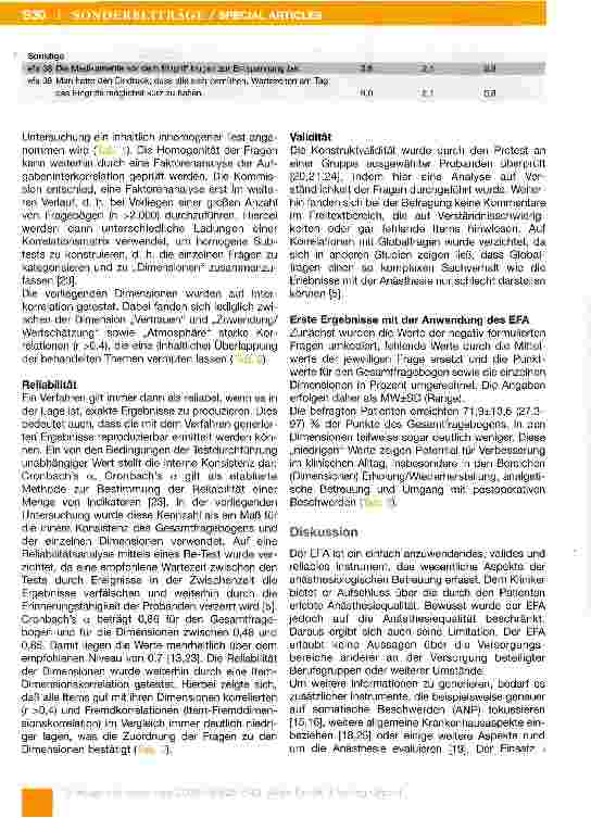 Vorschauseite 6: Evaluierter Fragebogen Anästhesie -Entwicklung eines Fragebogens zur Erfassung der spezifisch vom Patienten empfundenen Anästhesiequalität