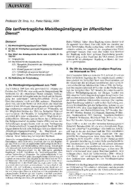 Vorschauseite 1: Die tarifvertragliche Meistbegünstigung im öffentlichen Dienst