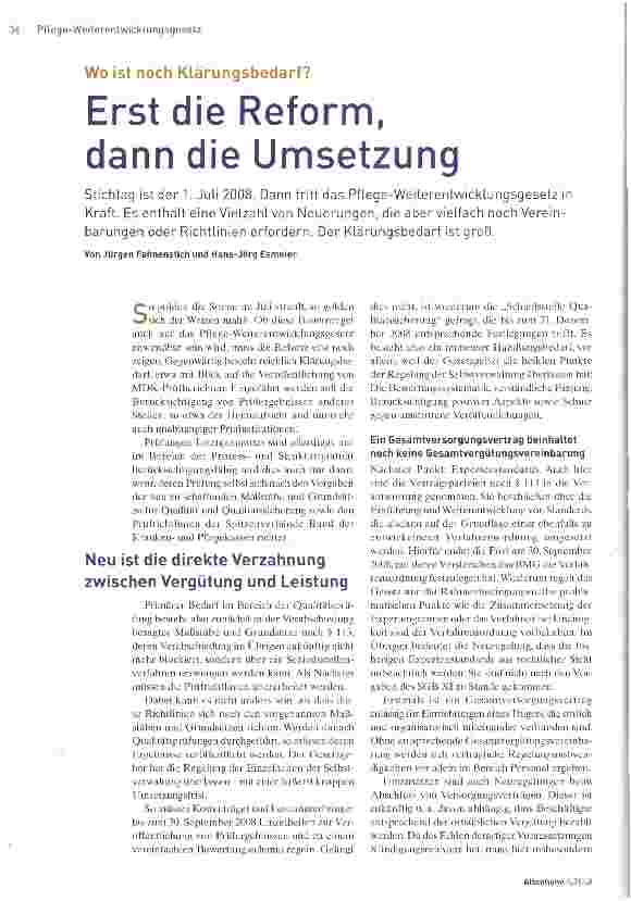 Vorschauseite 1: Erst die Reform, dann die Umsetzung