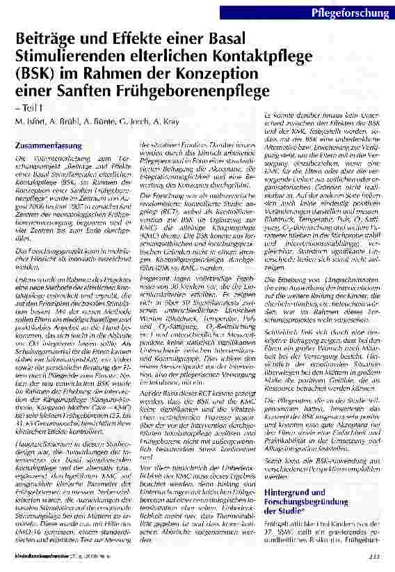 Vorschauseite 1: Beiträge und Effekte einer Basal Stimulierenden elterlichen Kontaktpflege (BSK) im Rahmen der Konzeption einer Sanften Frühgeborenenpflege