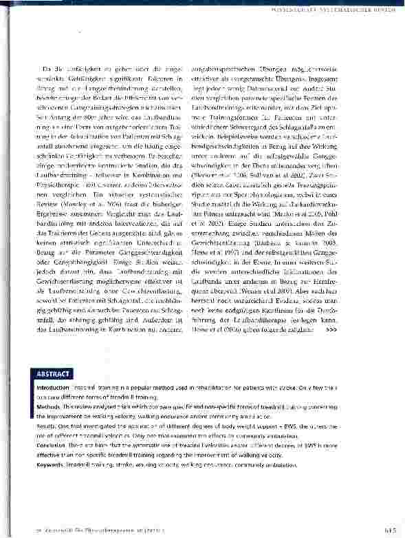 Vorschauseite 2: Laufbandtraining effektiv gestalten- Ein systematischer Review über Effektivität von Gewichtsentlastung und Geschwindigkeit beim Laufbandtraining bei Patienten mit Schlaganfall