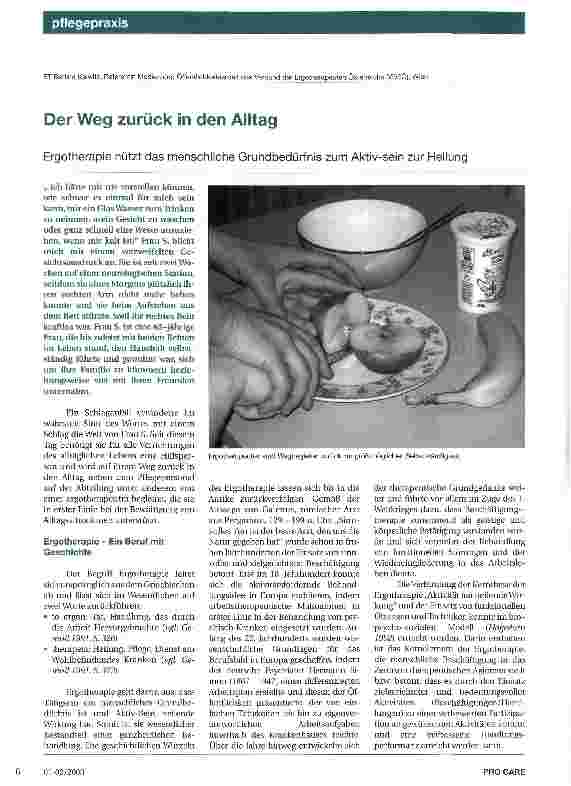 Vorschauseite 1: Der Weg zurück in den Alltag- Ergotherapie nützt das menschliche Grundbedürfnis zum Aktiv-sein zur Heilung