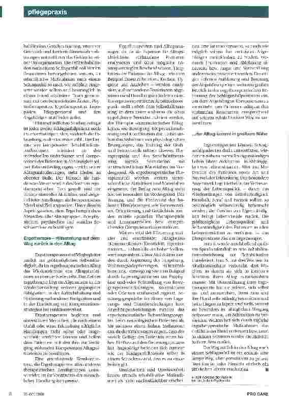 Vorschauseite 3: Der Weg zurück in den Alltag- Ergotherapie nützt das menschliche Grundbedürfnis zum Aktiv-sein zur Heilung