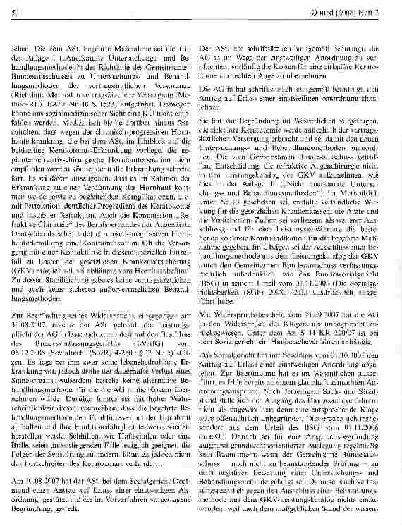Vorschauseite 2: Keine Leistungspflicht der Krankenkasse für cirkuläre Keratotomie bei fehlender Anerkennung durch Gemeinsamen Bundesausschuss