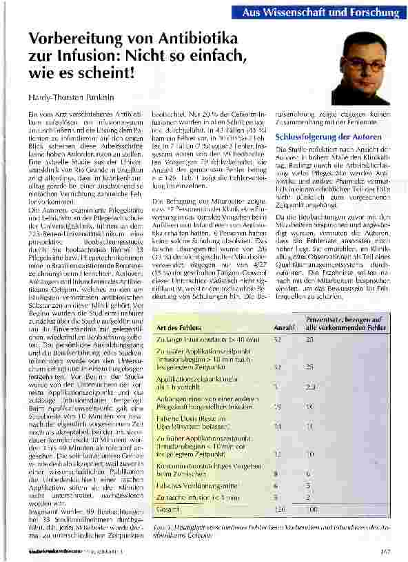 Vorschauseite 1: Vorbereitung von Antibiotika zur Infusion: Nicht so einfach, wie es scheint!