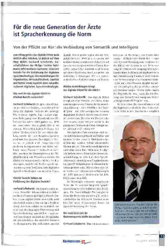 Vorschauseite 1: Für die neue Generation der Ärzte ist Spracherkennung die NormVon der Pflicht zur Kür: die Verbindung von Semantik und Intelligenz