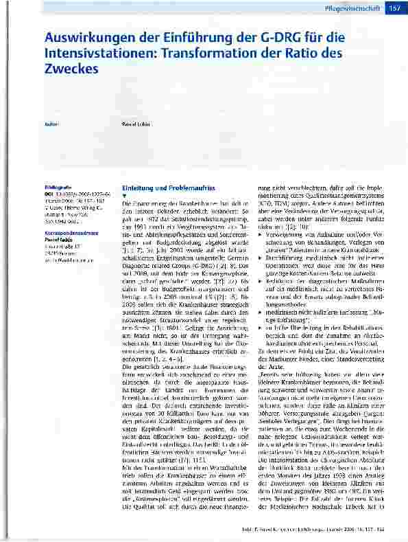 Vorschauseite 1: Auswirkungen der Einführung der G-DRG für die Intensivstationen: Transformation der Ratio des Zweckes