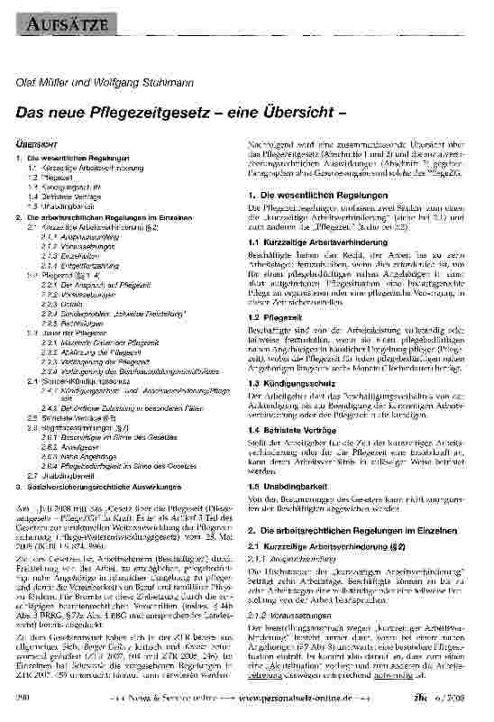 Vorschauseite 1: Das neue Pflegezeitgesetz - eine Übersicht -