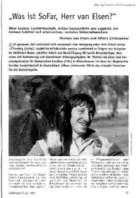Vorschauseite 1: Was ist SoFar, Herr van Elsen?- Über Soziale Landwirtschaft, Grüne Sozialarbeit und zugleich ein kleines Loblied auf alternatives, soziales Unternehmertum