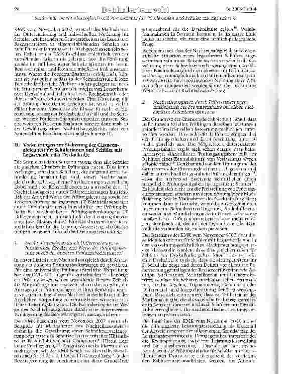 Vorschauseite 4: Nachteilsauseleich und Notenschutz lür Schülerinnen und Schüler mit Legasthenie oder Dyskalkulie