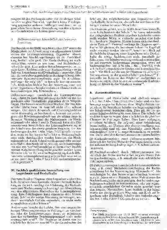Vorschauseite 5: Nachteilsauseleich und Notenschutz lür Schülerinnen und Schüler mit Legasthenie oder Dyskalkulie