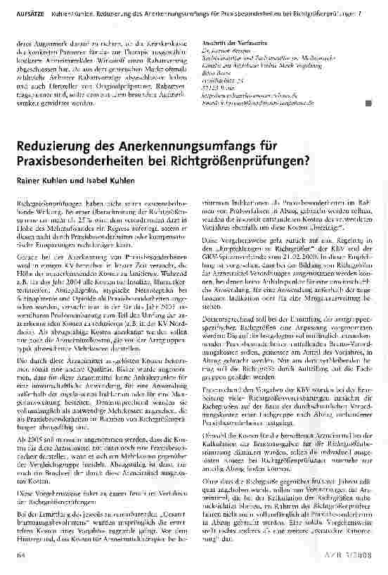 Vorschauseite 1: Reduzierung des Anerkennungsumfangs für Praxisbesonderheiten bei Richtgrößenprüfungen?