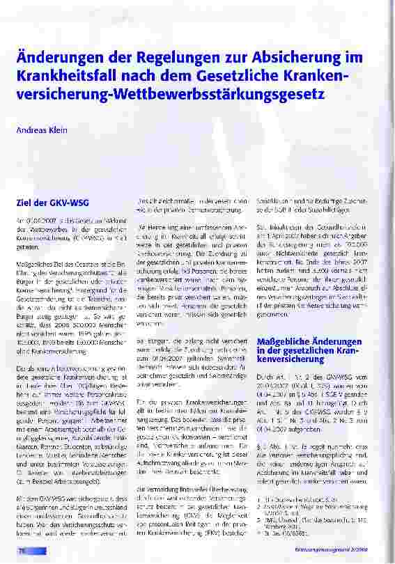 Vorschauseite 1: Änderungen der Regelungen zur Absicherung im Krankheitsfall nach dem Gesetzliche Krankenversicherung-Wettbewerbsstärkungsgesetz