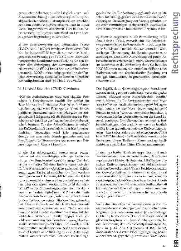 Vorschauseite 4: Rufbereitschaft -Aufrundung angefangener Stunden für jeden Arbeitseinsatz