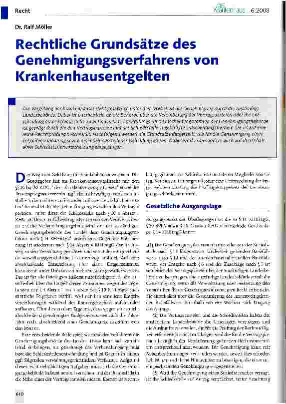 Vorschauseite 1: Rechtliche Grundsätze des Genehmigungsverfahrens von Krankenhausentgelten
