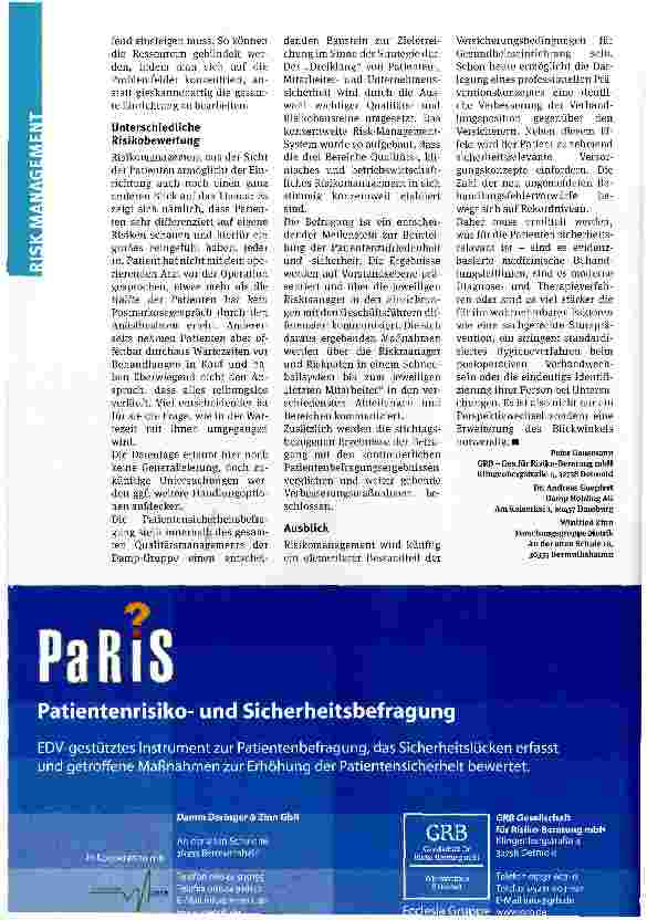 Vorschauseite 3: Patienten haben ihren eigenen Blick auf Risiken Ein Perspektivwechsel bringt neue Handlungsoptionen im Risiko-Management