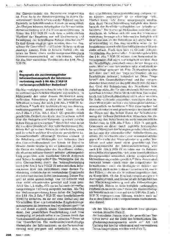 Vorschauseite 3: Zu Problemen des Informationsanspruchs der Interessenvertretung im Rahmen des betrieblichen Eingliederungsmanagements nach§84Abs. 2SGBIX