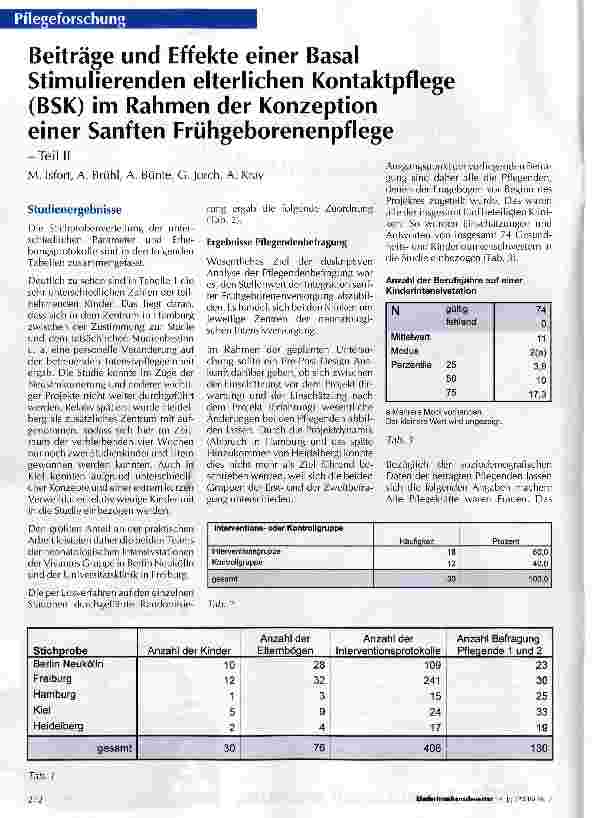 Vorschauseite 1: Beiträge und Effekte einer Basal Stimulierenden elterlichen Kontaktpflege (BSK) im Rahmen der Konzeption einer Sanften Frühgeborenenpflege