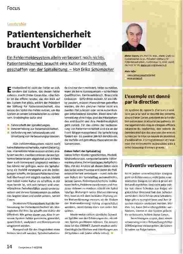 Vorschauseite 1: Patientensicherheit braucht Vorbilder
