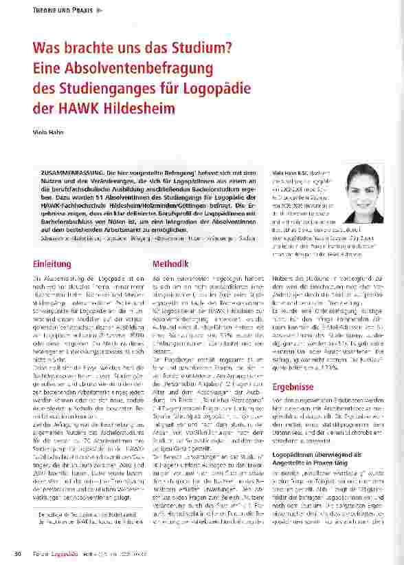Vorschauseite 1: Was brachte uns das Studium? Eine Absolventenbefragung des Studienganges für Logopädie der HAWK Hildesheim