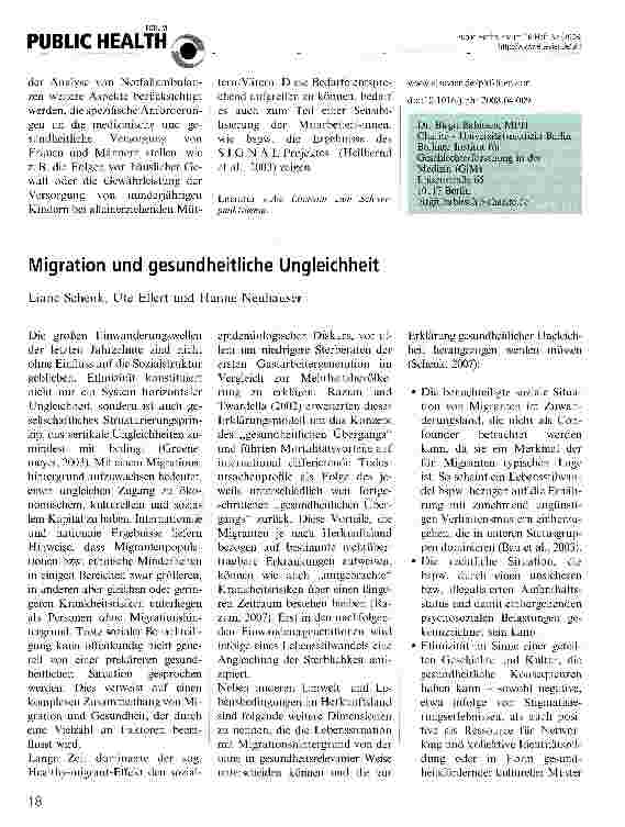 Vorschauseite 1: Migration und gesundheitliche Ungleichheit