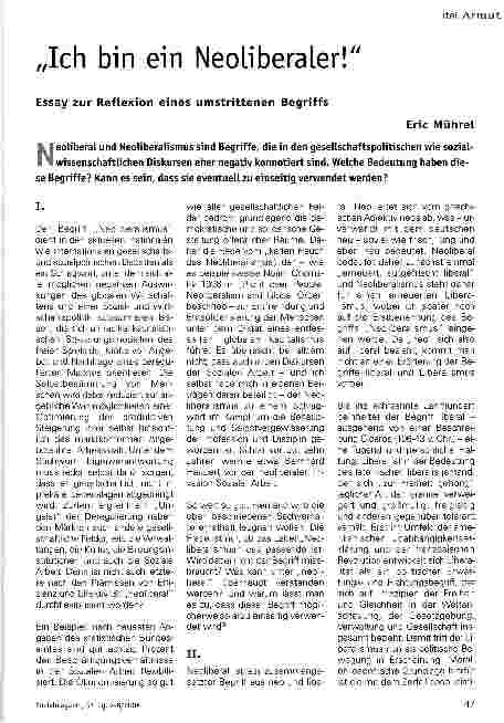 Vorschauseite 1: Ich bin ein Neoliberaler! Essay zur Reflexion eines umstrittenen Begriffs