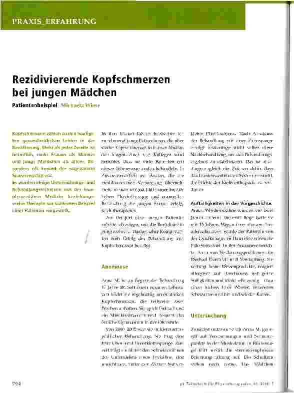 Vorschauseite 1: Rezidivierende Kopfschmerzen bei jungen Mädchen Patientenbeispiel