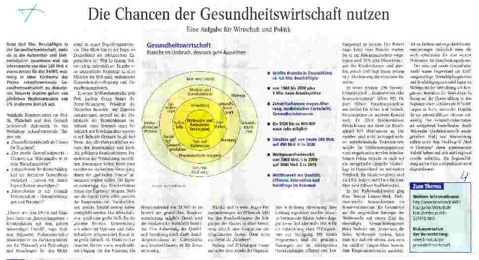 Vorschauseite 1: Die Chancen der Gesundheitswirtschaft nutzen. Eine Aufgabe für Wirtschaft und Politik