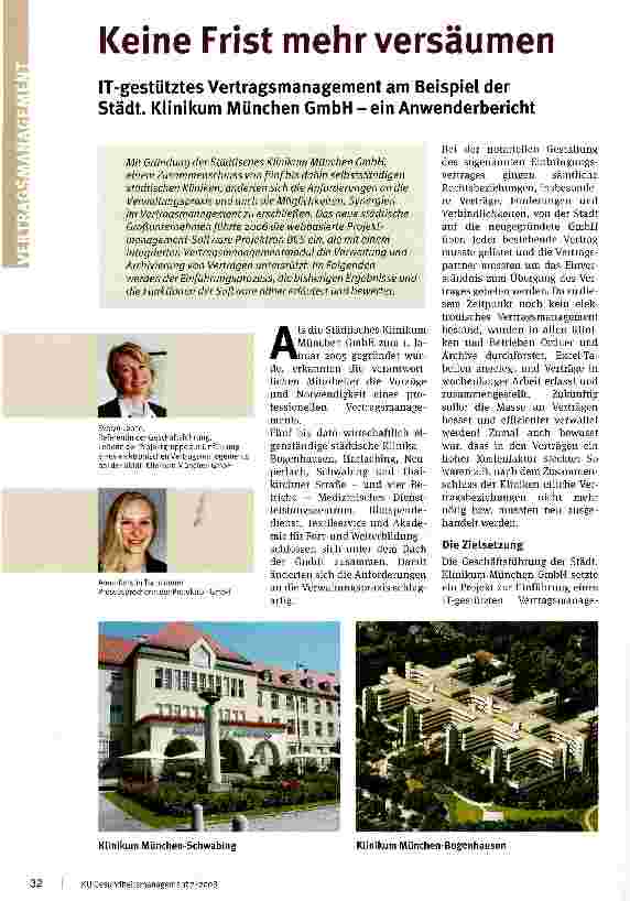 Vorschauseite 1: Keine Frist mehr versäumen. IT-gestütztes Vertragsmanagement am Beispiel der Stadt. Klinikum München GmbH - ein Anwenderbericht