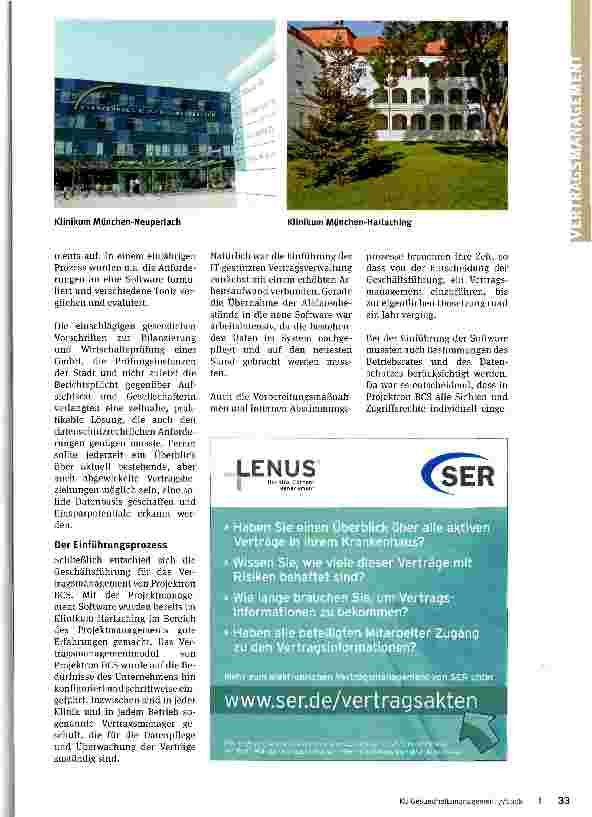 Vorschauseite 2: Keine Frist mehr versäumen. IT-gestütztes Vertragsmanagement am Beispiel der Stadt. Klinikum München GmbH - ein Anwenderbericht