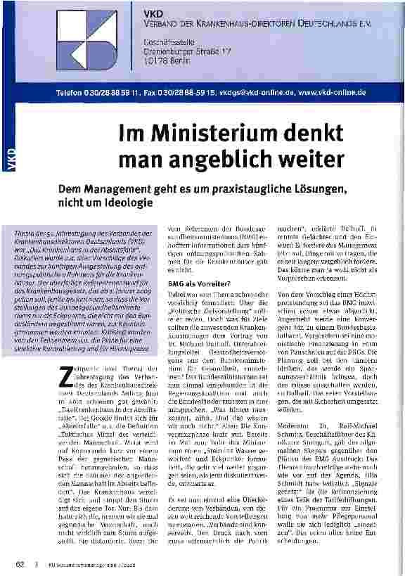 Vorschauseite 1: Im Ministerium denkt man angeblich weiter Dem Management geht es um praxistaugliche Lösungen, nicht um Ideologie