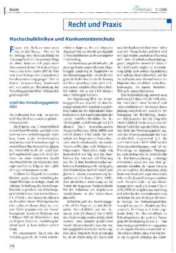 Vorschauseite 1: Hochschulkliniken und Konkurrentenschutz